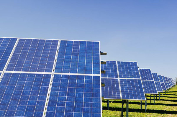 Solarpannels auf grüner Wiese