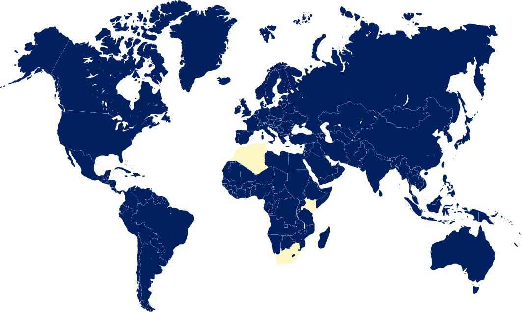 Weltkarte – Afrika gelb markiert