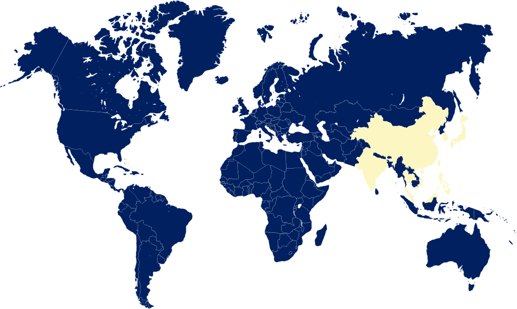 Weltkarte – Asien-Pazifik gelb markiert
