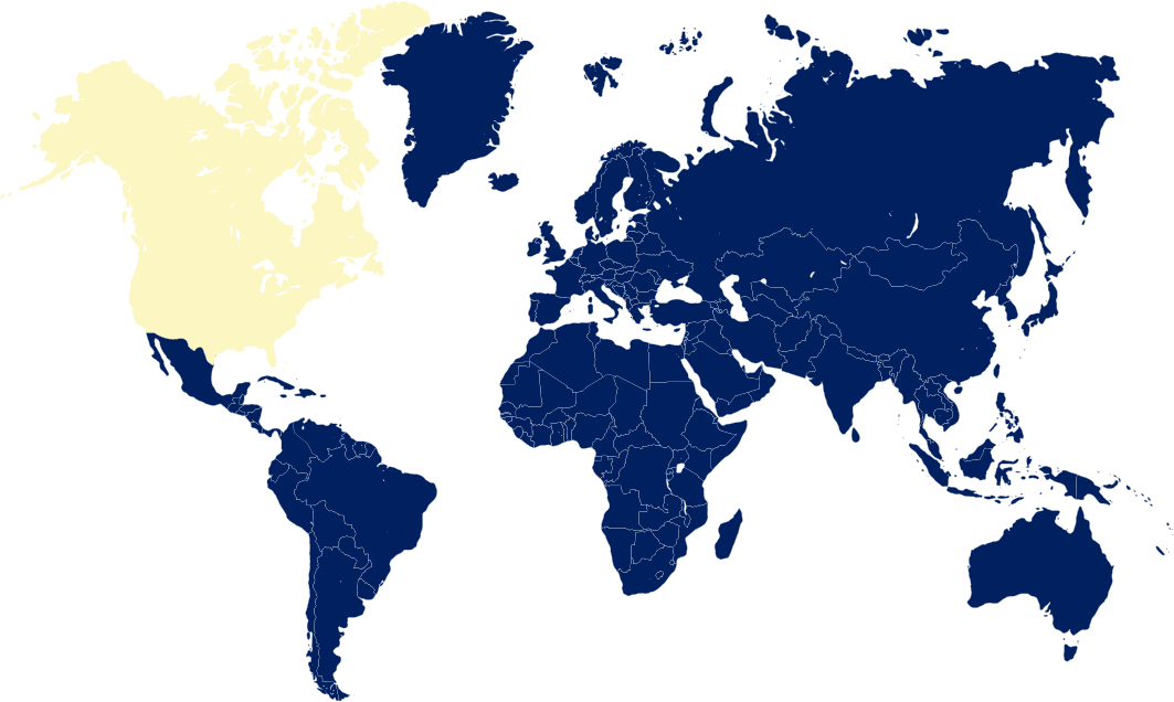 Weltkarte – Nordamerika gelb markiert