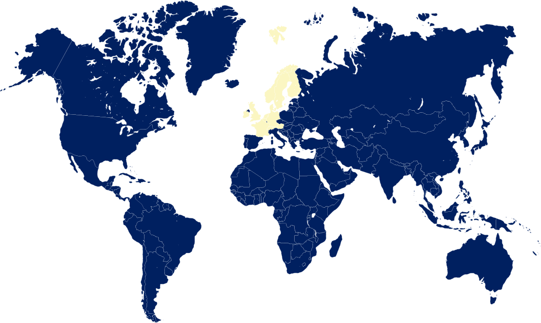 Weltkarte – Nordwesteuropa gelb markiert